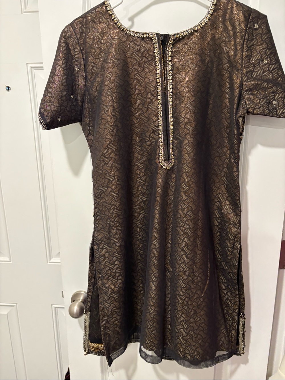Embellished Black Lace Evening Dress with Gold Beading - Picture 4 of 10